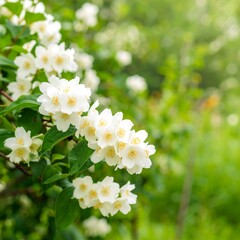 Obraz premium Lush white flowers in a garden setting