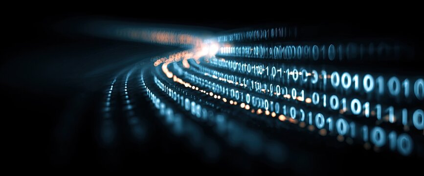 Abstract binary code swirling in dark space