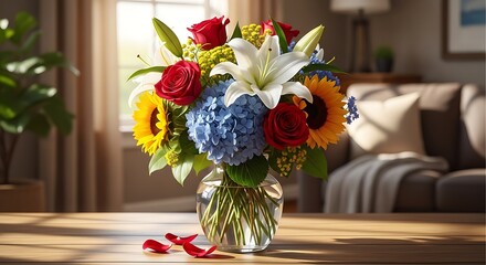 Vibrant Floral Arrangement in Glass Vase.