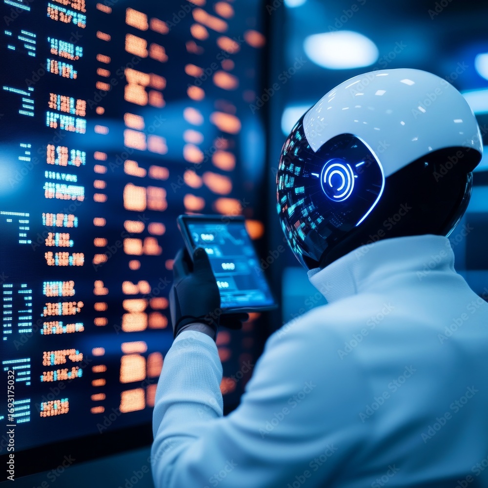 Poster robot data analyst ai monitoring digital displays,future, technology