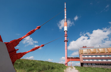 Mountain landscape with TV transmitter tower on Kralova Hola Low Tatras Slovakia scenic summer scenery hiking nature travel destination sky peak hill outdoor landmark communication technology concept © Soloviova Liudmyla