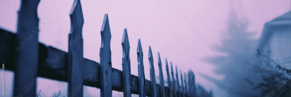 Poster exploring botulinum therapy in a misty neighborhood setting with a rustic fence