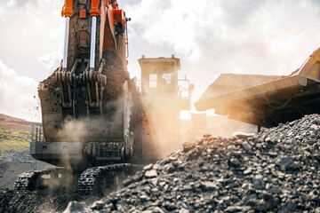 Industrial machinery in action at open pit coal mine