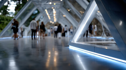 A stunning view of an architectural marvel, featuring a geometric design with a vibrant atmosphere, welcoming visitors to explore the vision of contemporary artistry.