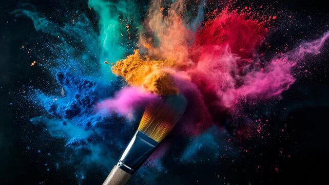 Vivid and striking colors are exploding from a paintbrush, resulting in the creation of dynamic and captivating artwork that truly stands out and impresses the viewer with its boldness and creativity