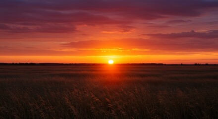 Vibrant Sunset Over Flat Horizon Landscape.