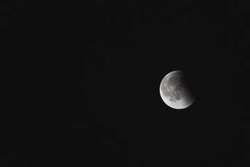 Close-up of the moon during a lunar eclipse against a dark night sky.