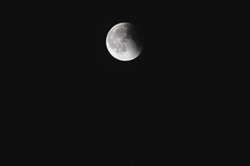 Close-up of the moon during a lunar eclipse against a dark night sky.