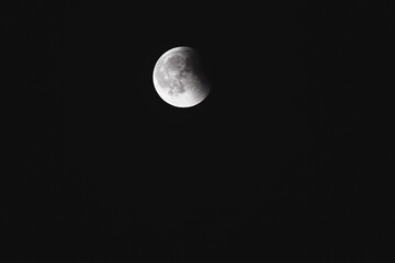 Close-up of the moon during a lunar eclipse against a dark night sky.