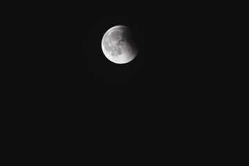 Close-up of the moon during a lunar eclipse against a dark night sky.