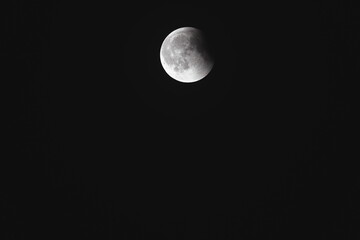 Close-up of the moon during a lunar eclipse against a dark night sky.