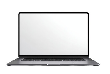 Front view of a modern laptop with a blank screen.  Gray metallic chassis
