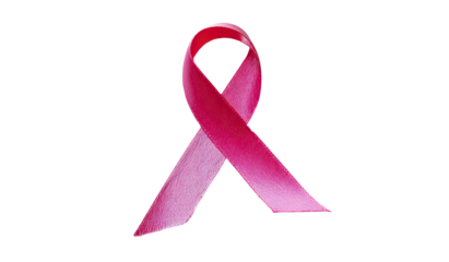 Pink ribbon on black background.  It's a symbol of breast cancer awareness