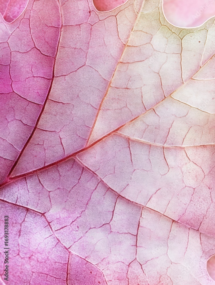 Poster close-up view of delicate pink leaf texture showcasing intricate veins and natural patterns under so