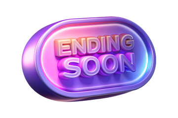 Neon glowing 3d text 'ending soon' with purple and pink gradient for promotions