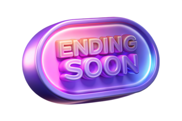 Neon glowing 3d text 'ending soon' with purple and pink gradient for promotions