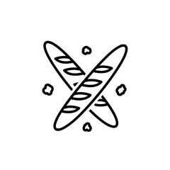 Winter male clothing icons vector art of outline illustration of two crossed baguettes with crumbs vector