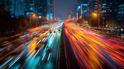 Fototapeta premium City expressway nighttime traffic