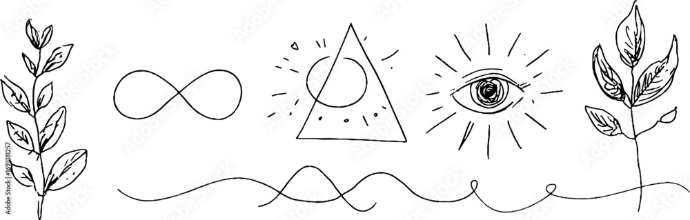 Poster minimalist line art collection featuring infinity loop and balance elements for design