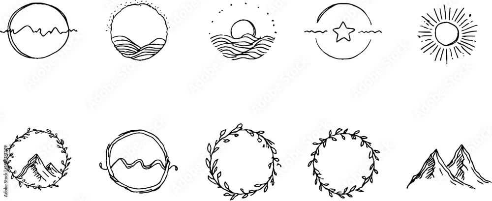 Poster minimalist infinity loop spiral line art set for bohemian aesthetic design
