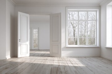 Empty room with large windows