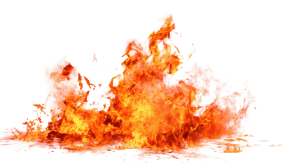 Fiery explosion erupting upwards.  Dense, vibrant flames in orange and red,  with wisps of smoke, against a black background