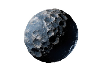 Isolated celestial asteroid with craters and rugged surface in outer space simulation render