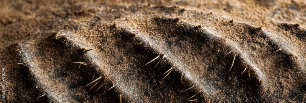 Poster close-up view of textured surface showing ridges and fine hairs under natural light in a detailed ma