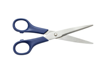 Isolated blue handled scissors tool, sharp blades for cutting paper and crafting supplies