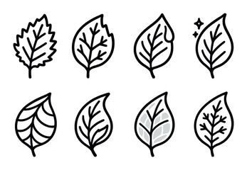 Nature linear icon set. featuring leaf, foliage, vein, organic, nature, eco, autumn, green, environment, and botanical symbols.