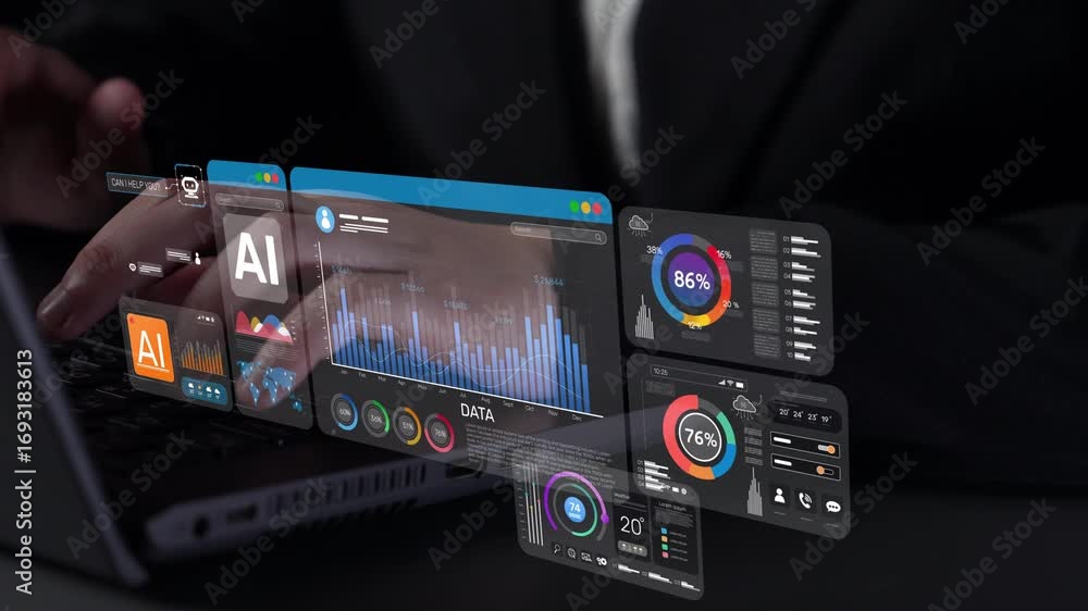 Aufkleber ai assistant brain processor with llm technology, big data, machine learning, generative ai for busi