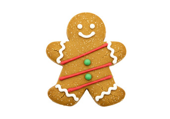 Isolated gingerbread man cookie with decorative frosting, a holiday treat for kids and adults