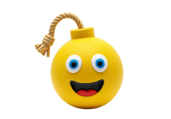 Isolated Cartoon Emoji Bomb with Smiling Face and Lit Fuse, Cute and Explosive Icon