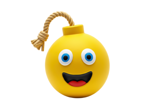 Isolated Cartoon Emoji Bomb with Smiling Face and Lit Fuse, Cute and Explosive Icon - Powered by Adobe