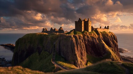 Obraz premium Coastal castle at sunset