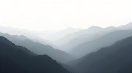 Misty Layered Blue Gray Mountain Landscape with Deep Valleys, Atmospheric Perspective, and Serene Nature Views
