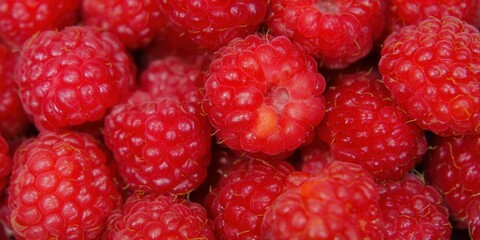 Vibrant raspberries: A close-up of fresh, juicy, and ripe red berries.