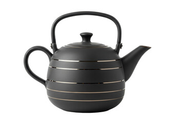 Isolated elegant black teapot with gold trim a perfect blend of sophistication and charm