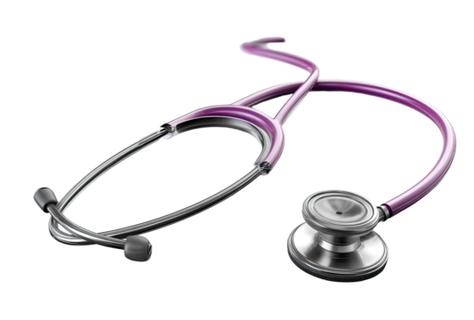 Close-up of a medical stethoscope,  purple and gray