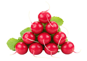 Isolated Radishes Stacked on Leaves A Crisp and Colorful Heap of Freshness for Your Design