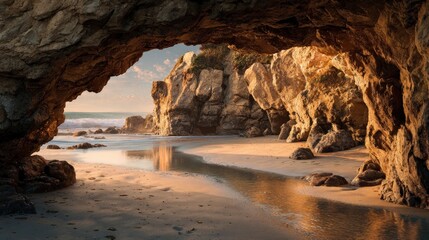 Fototapeta premium Coastal cave arch at sunrise