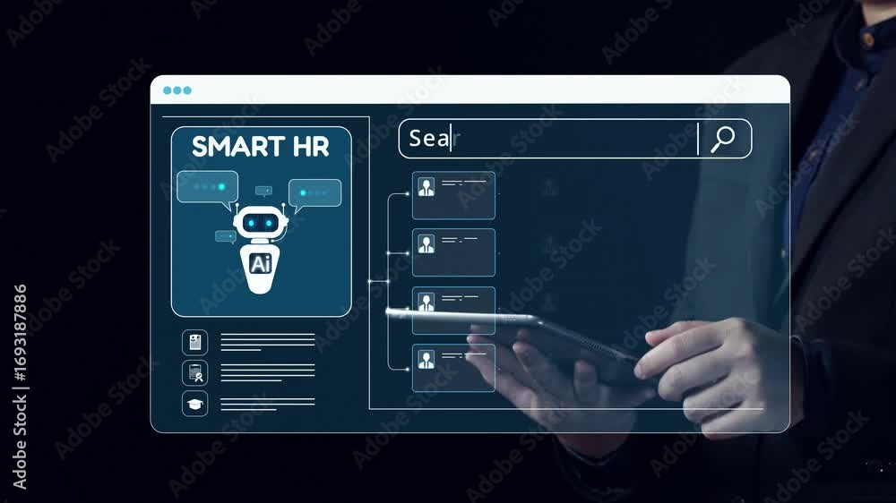 Poster innovative digital interface showcasing an ai-driven human resource management system designed to en