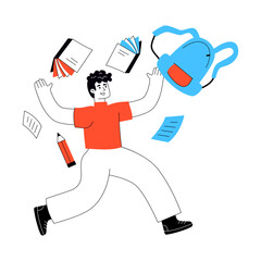 Modern design illustration of excited student throwing books