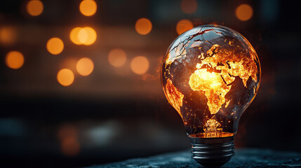 Lightbulb shaped like the Earth, overheating and cracking with light leaking out