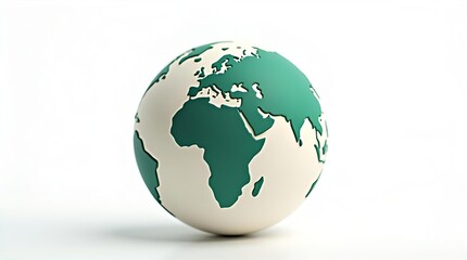 Highly detailed green and white minimalist globe model showcasing Europe and Africa on a clean white background, ideal for global concepts, environment, travel, and geography.