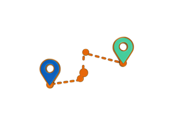 Isolated journey route concept with colorful map pointers indicating travel itinerary