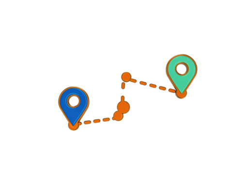 Isolated journey route concept with colorful map pointers indicating travel itinerary