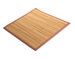 A square woven bamboo mat, isolated on a white background, natural placemat.