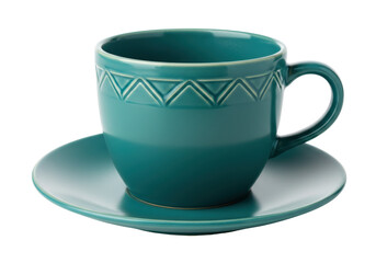 Isolated turquoise colored tea cup and saucer set, simple yet elegant, ceramics tableware