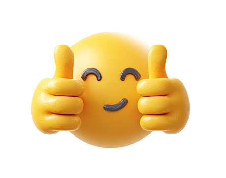 Smiling emoji with thumbs up, 3D render